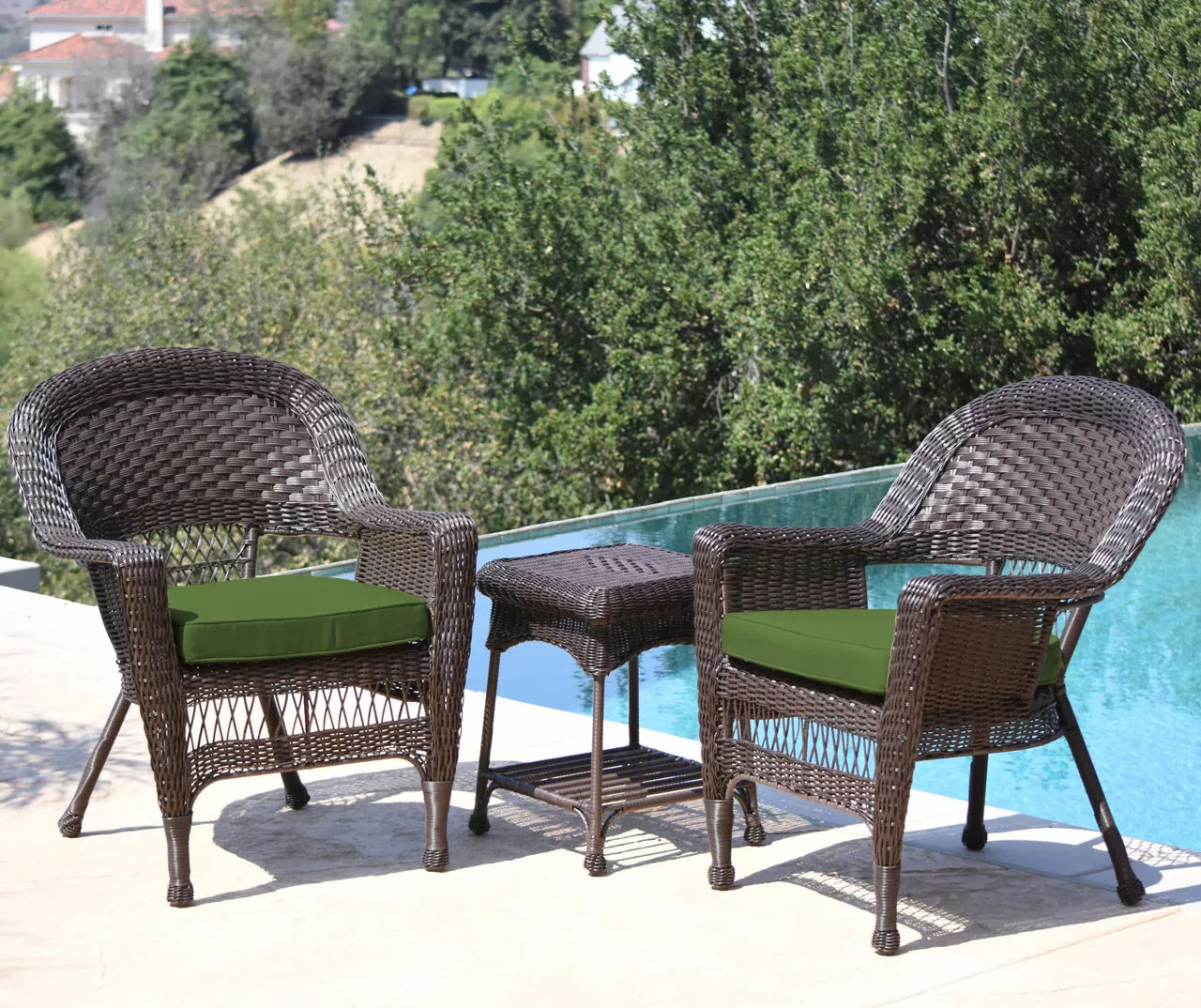 Espresso 3-Piece Cushioned Patio All-Weather Wicker Chat Set - Image 12