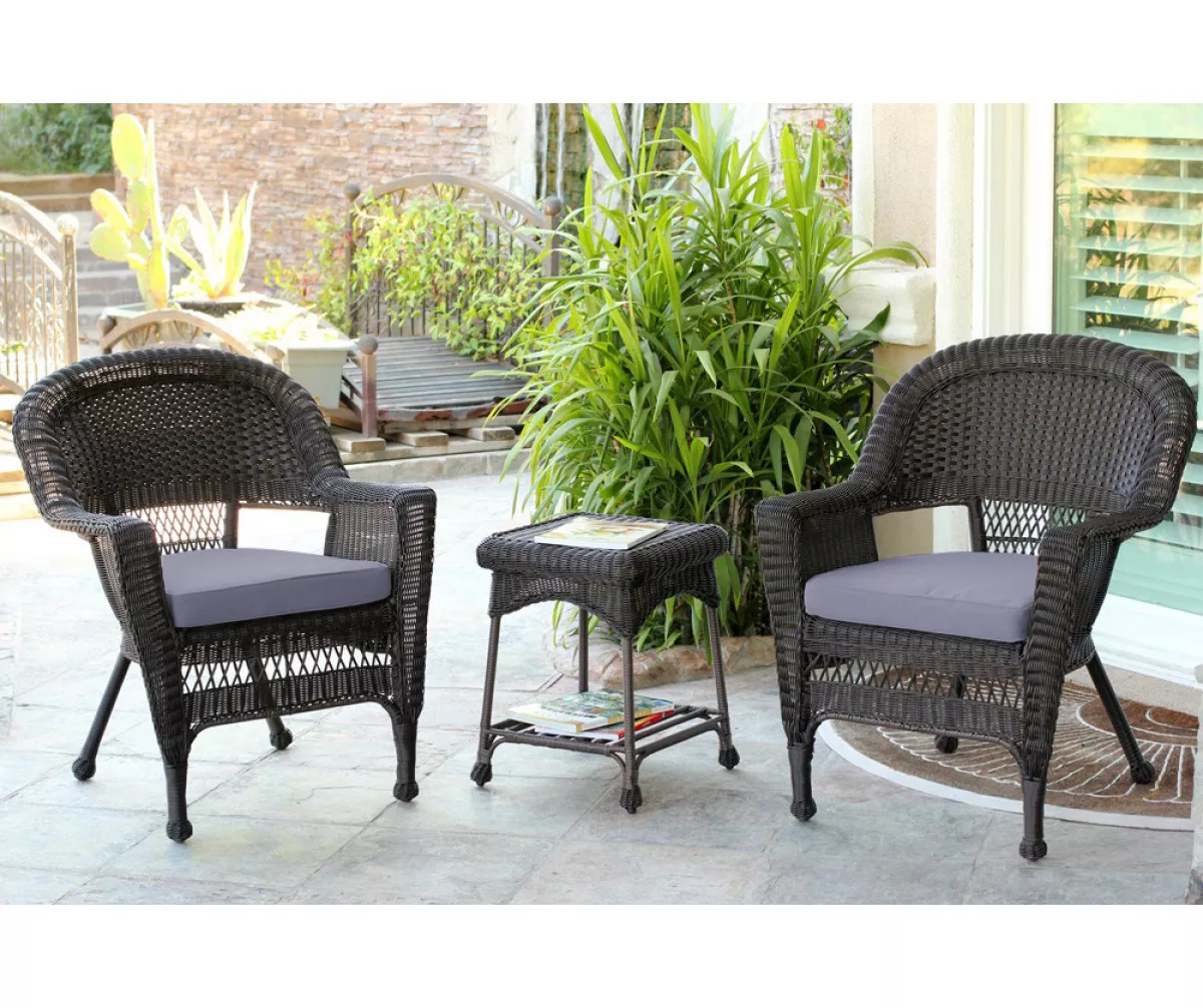 Espresso 3-Piece Cushioned Patio All-Weather Wicker Chat Set - Image 18