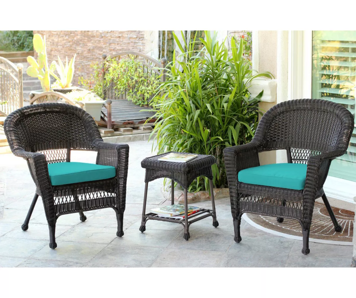 Espresso 3-Piece Cushioned Patio All-Weather Wicker Chat Set - Image 16