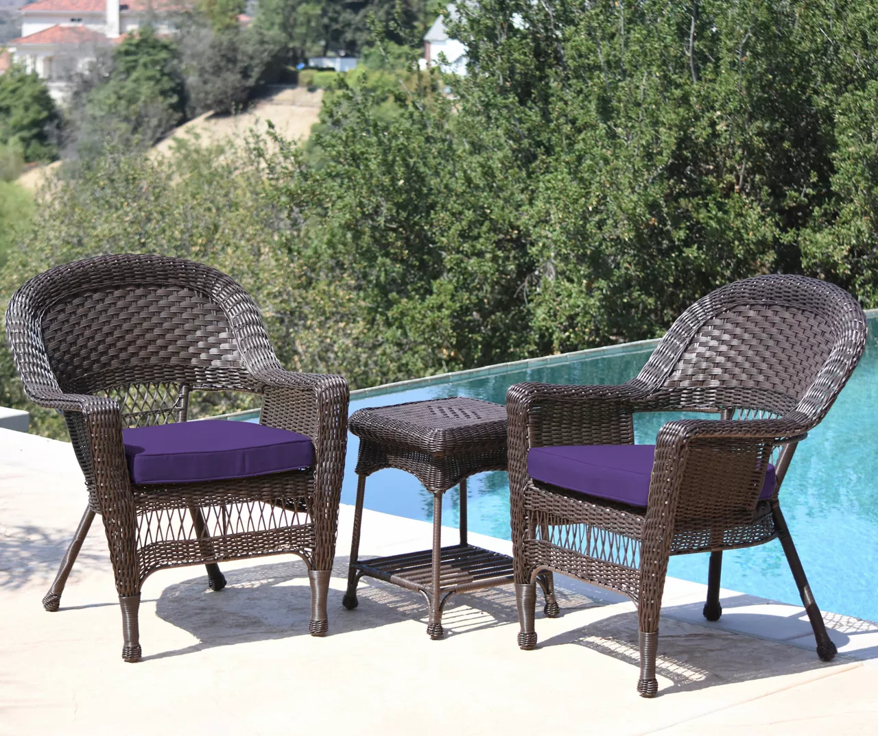 Espresso 3-Piece Cushioned Patio All-Weather Wicker Chat Set - Image 7