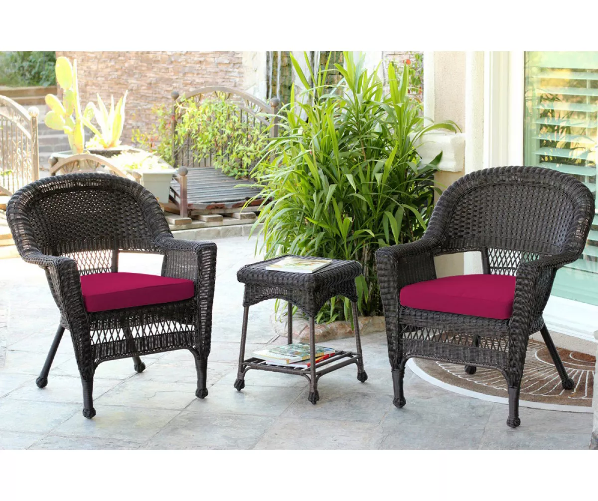 Espresso 3-Piece Cushioned Patio All-Weather Wicker Chat Set - Image 20
