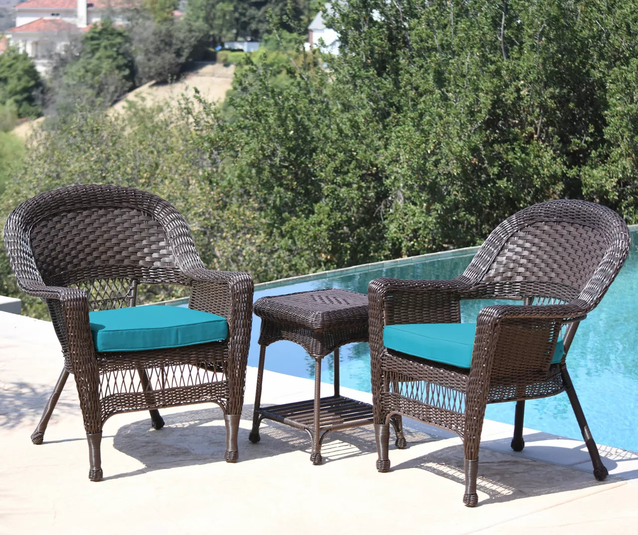 Espresso 3-Piece Cushioned Patio All-Weather Wicker Chat Set - Image 4
