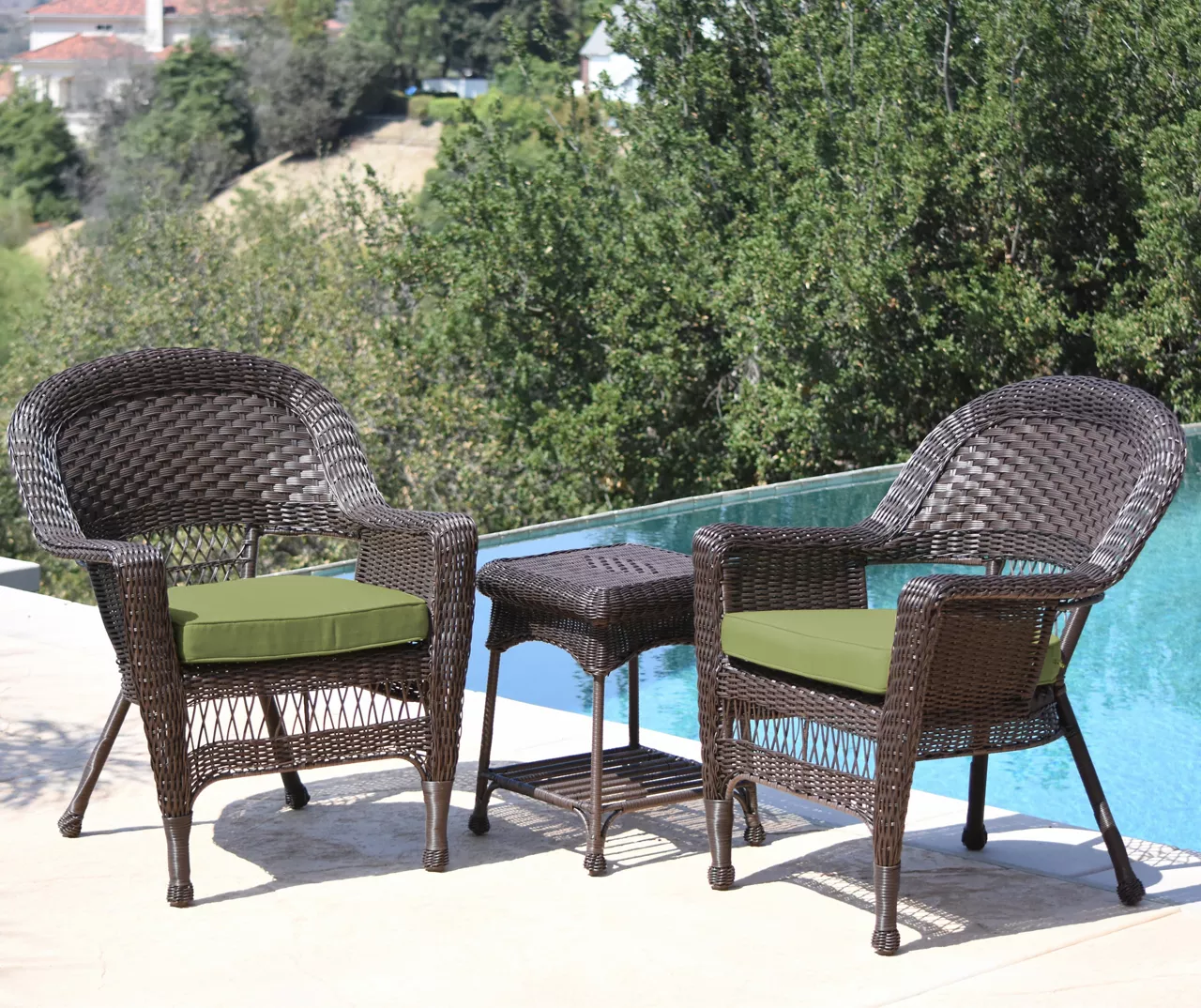 Espresso 3-Piece Cushioned Patio All-Weather Wicker Chat Set - Image 5