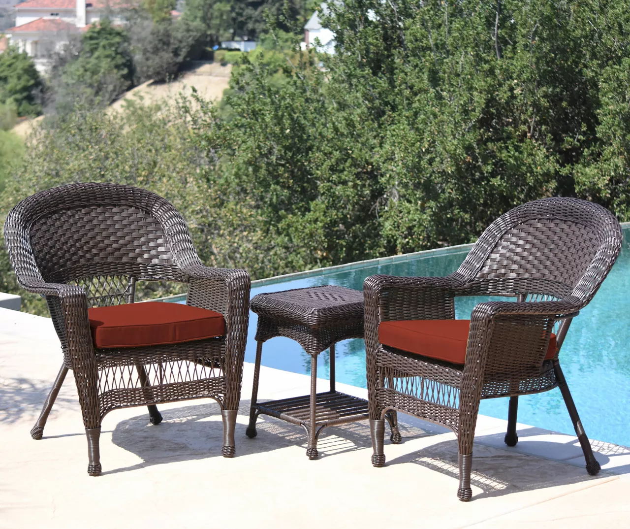 Espresso 3-Piece Cushioned Patio All-Weather Wicker Chat Set - Image 14