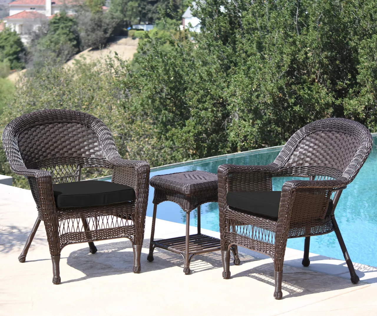 Espresso 3-Piece Cushioned Patio All-Weather Wicker Chat Set - Image 15