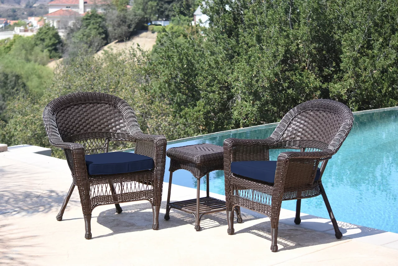 Espresso 3-Piece Cushioned Patio All-Weather Wicker Chat Set - Image 10
