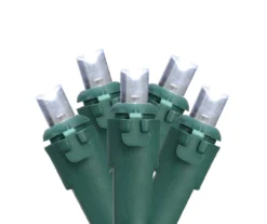 White Wide Angle LED Lights On Green Wire, 100-Lights