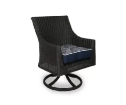 Navy Blue Banana Leaf 4-Piece Outdoor Wicker Chair Cushion Set