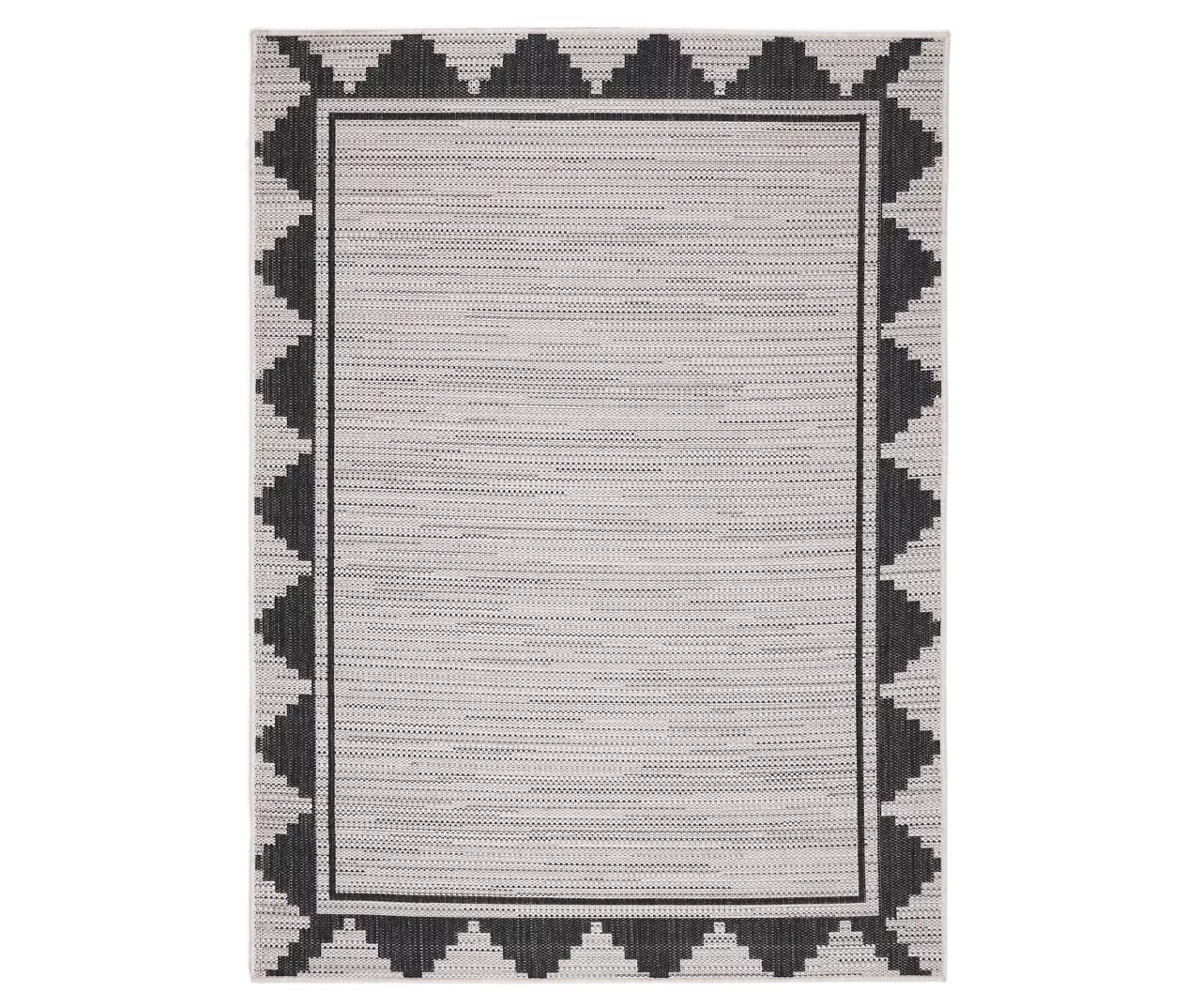 Gray & Black Geometric Border Outdoor Area Rug, (8' X 10')