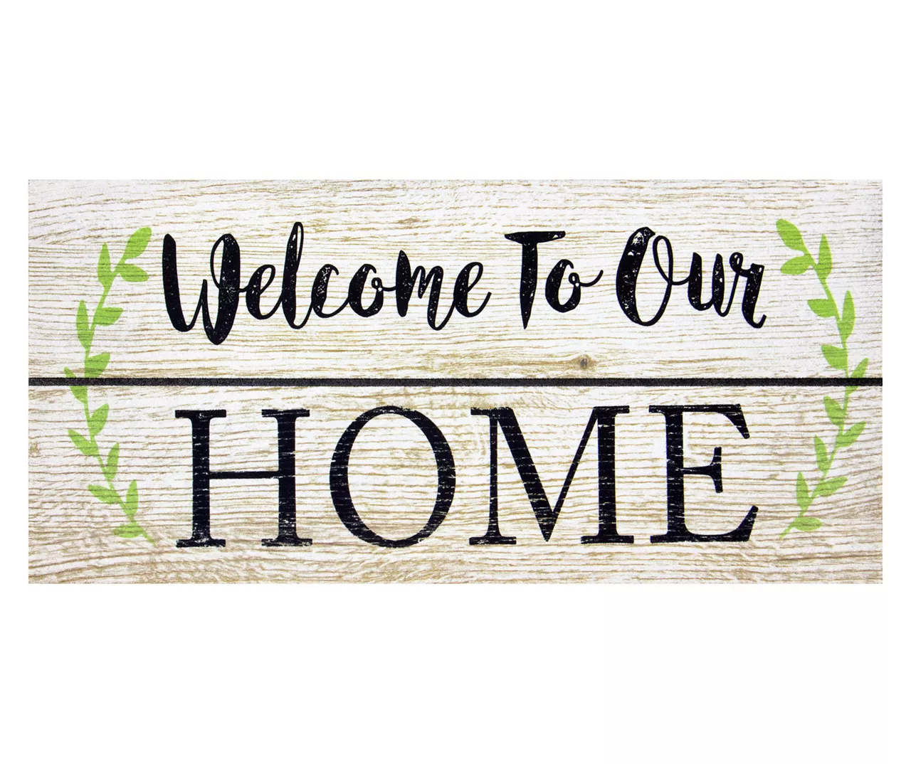 "Welcome" Beige & Black Plank Print Doormat, (18" X 38")