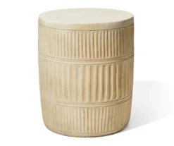 18.5" White Textured Terracotta Look Drum Garden Table