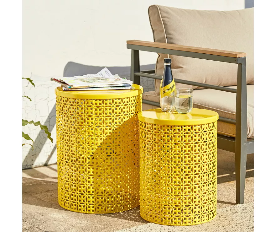 Yellow Cutout Pattern 2-Piece Metal Garden Table Set - Image 2