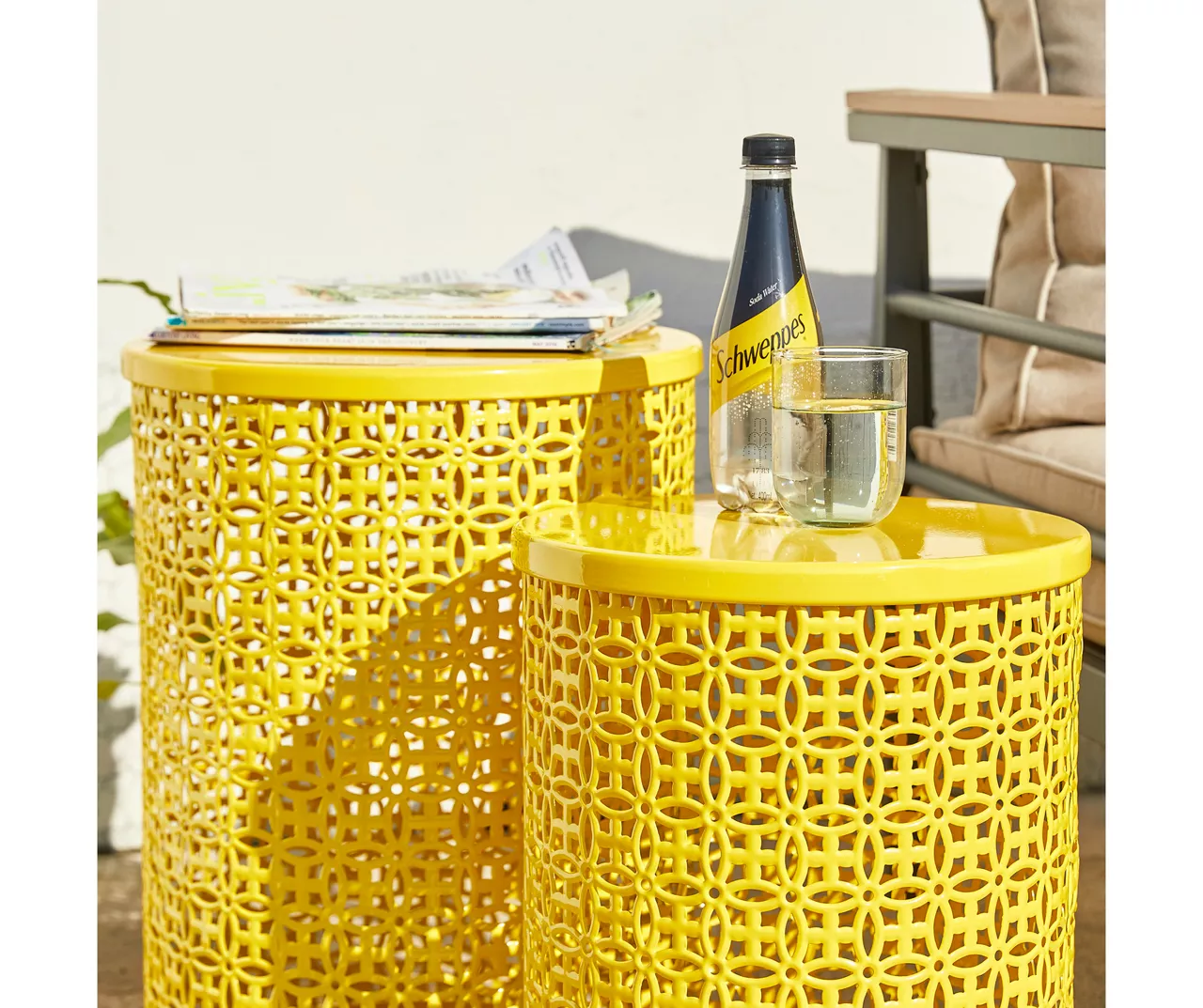 Yellow Cutout Pattern 2-Piece Metal Garden Table Set - Image 6