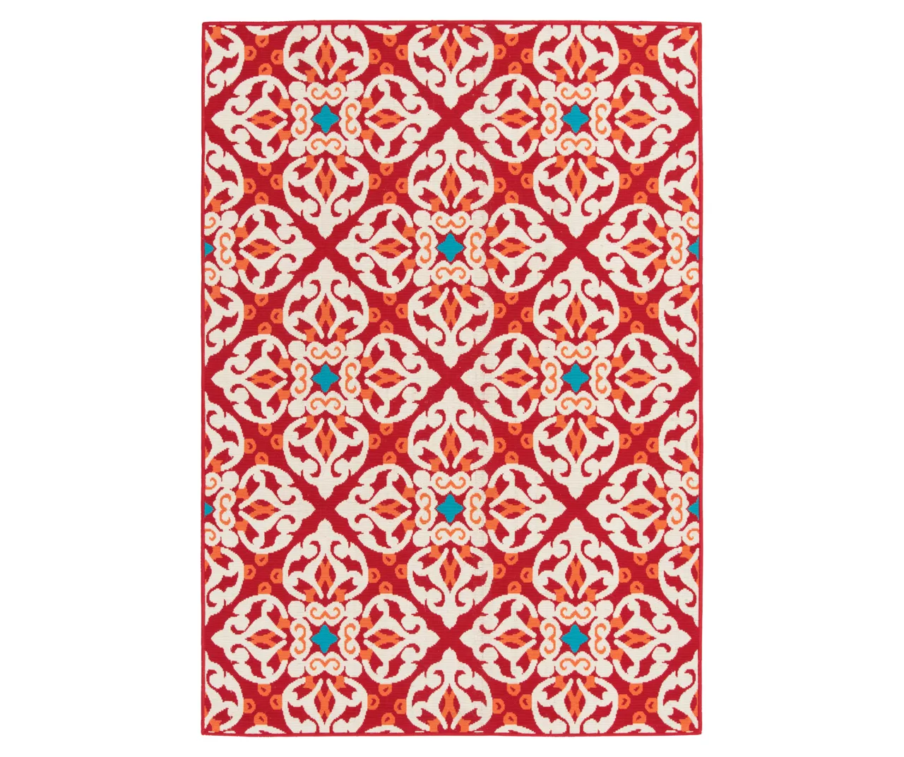 Rilassare Red & Orange Medallion Lattice Outdoor Area Rug, (5' X 7')