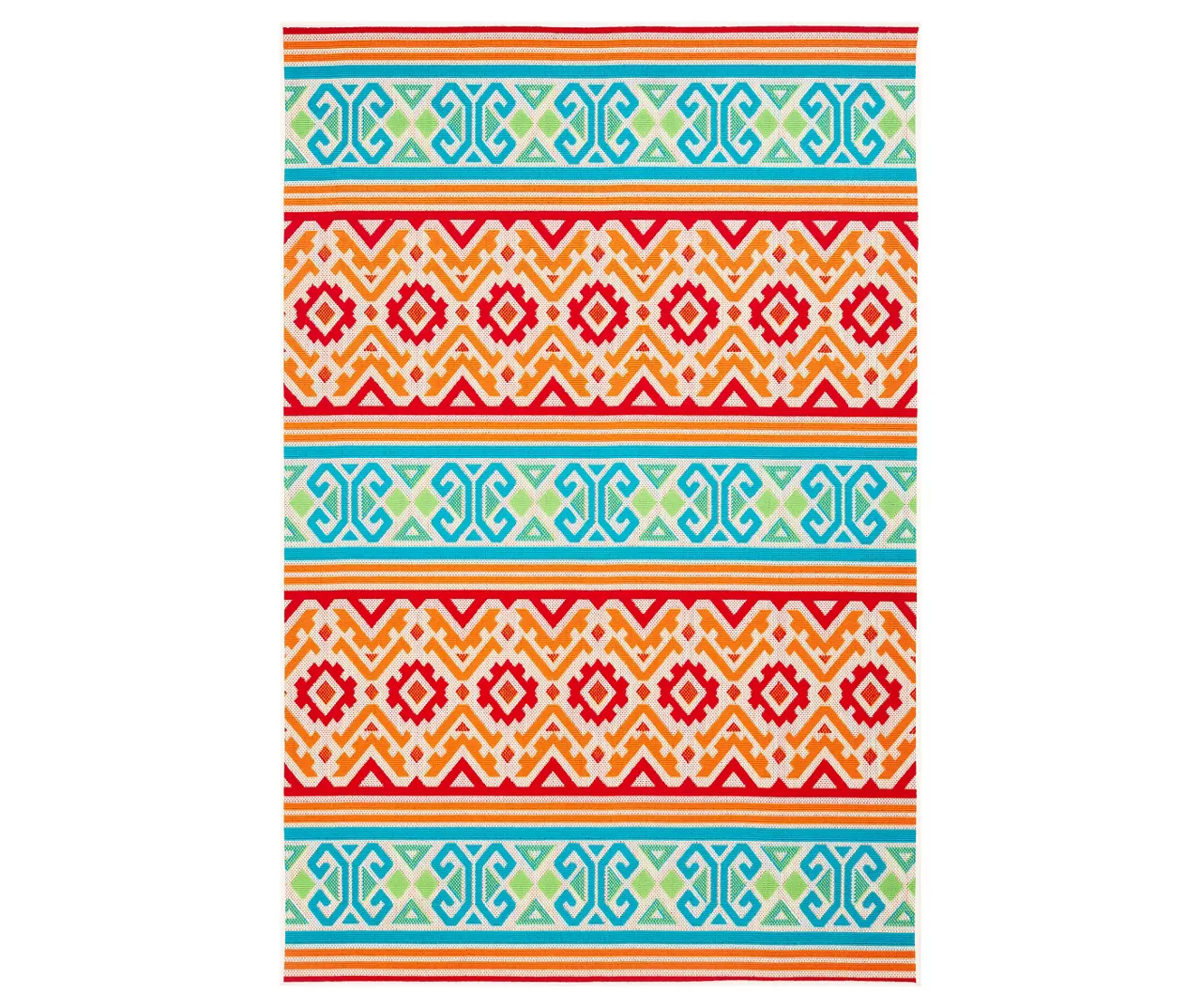 Emeliene Orange & Blue Geometric Linework Outdoor Area Rug