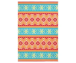 Emeliene Orange & Blue Geometric Linework Outdoor Area Rug, (7.8' X 9.5')