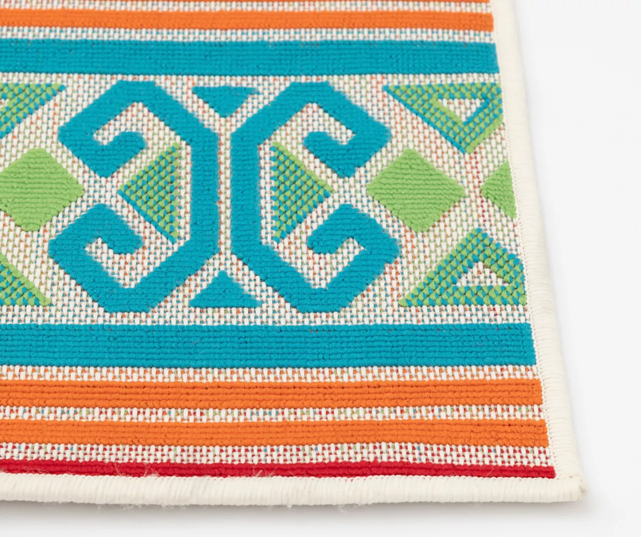 Emeliene Orange & Blue Geometric Linework Outdoor Area Rug - Image 2