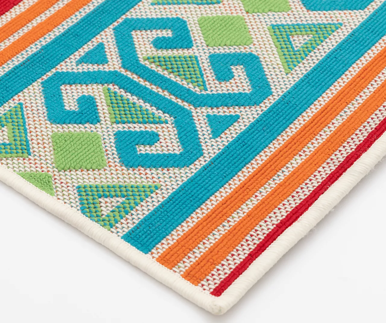 Emeliene Orange & Blue Geometric Linework Outdoor Area Rug - Image 3