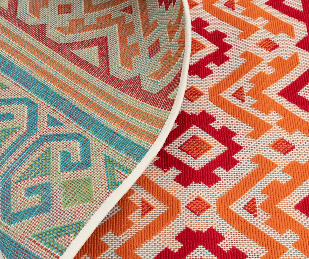 Emeliene Orange & Blue Geometric Linework Outdoor Area Rug - Image 6