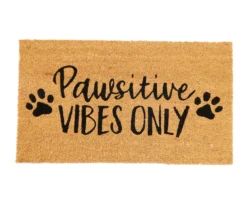 "Positive Vibes Only" Tan & Black Coir Doormat