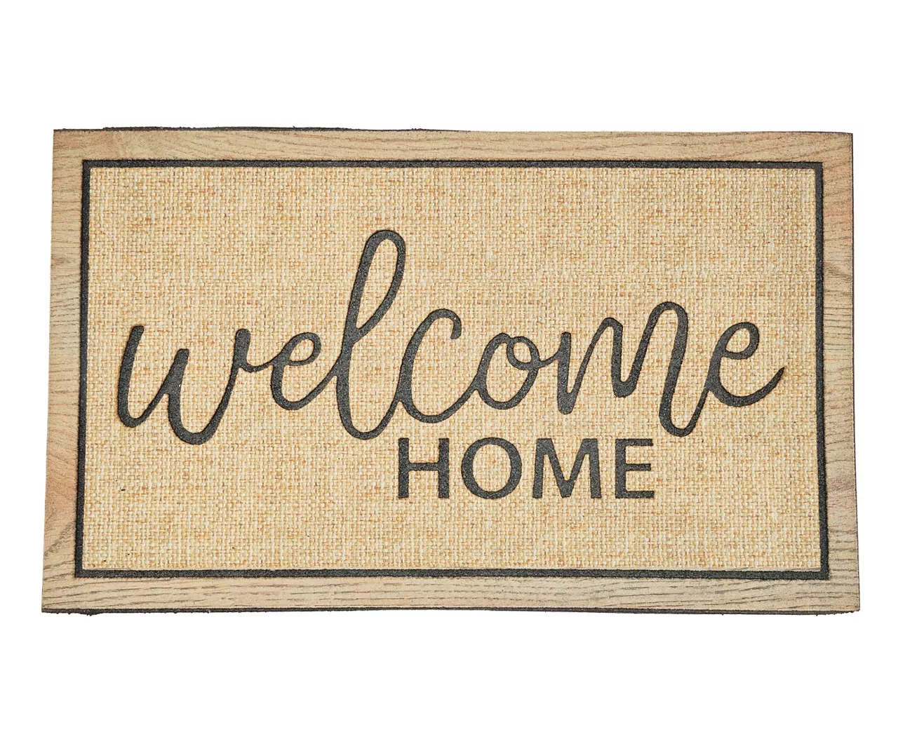 "Welcome Home" Tan Blonde Burlap & Wood Print Doormat