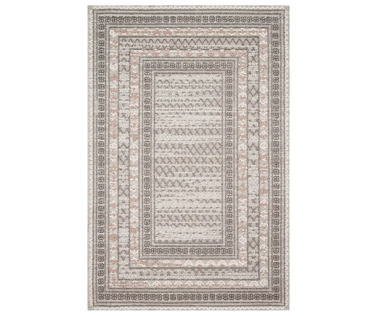 Summertime Gray & Ivory Geometric Borders Outdoor Area Rug, (6.7' X 9.4')