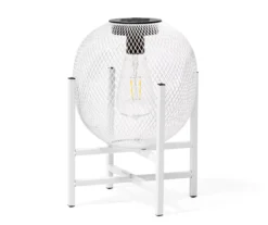 11.5" White Mesh Metal LED Solar Lantern