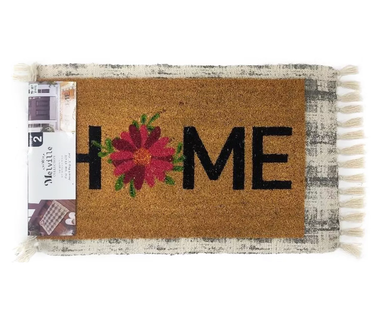Melville Gray Distressed Plaid 2-Piece Layering Accent Rug & Mat Set