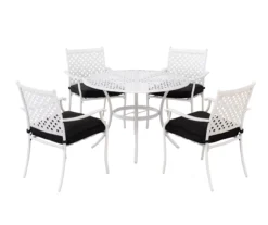 White Lattice 5-Piece Cushioned Patio Dining Set